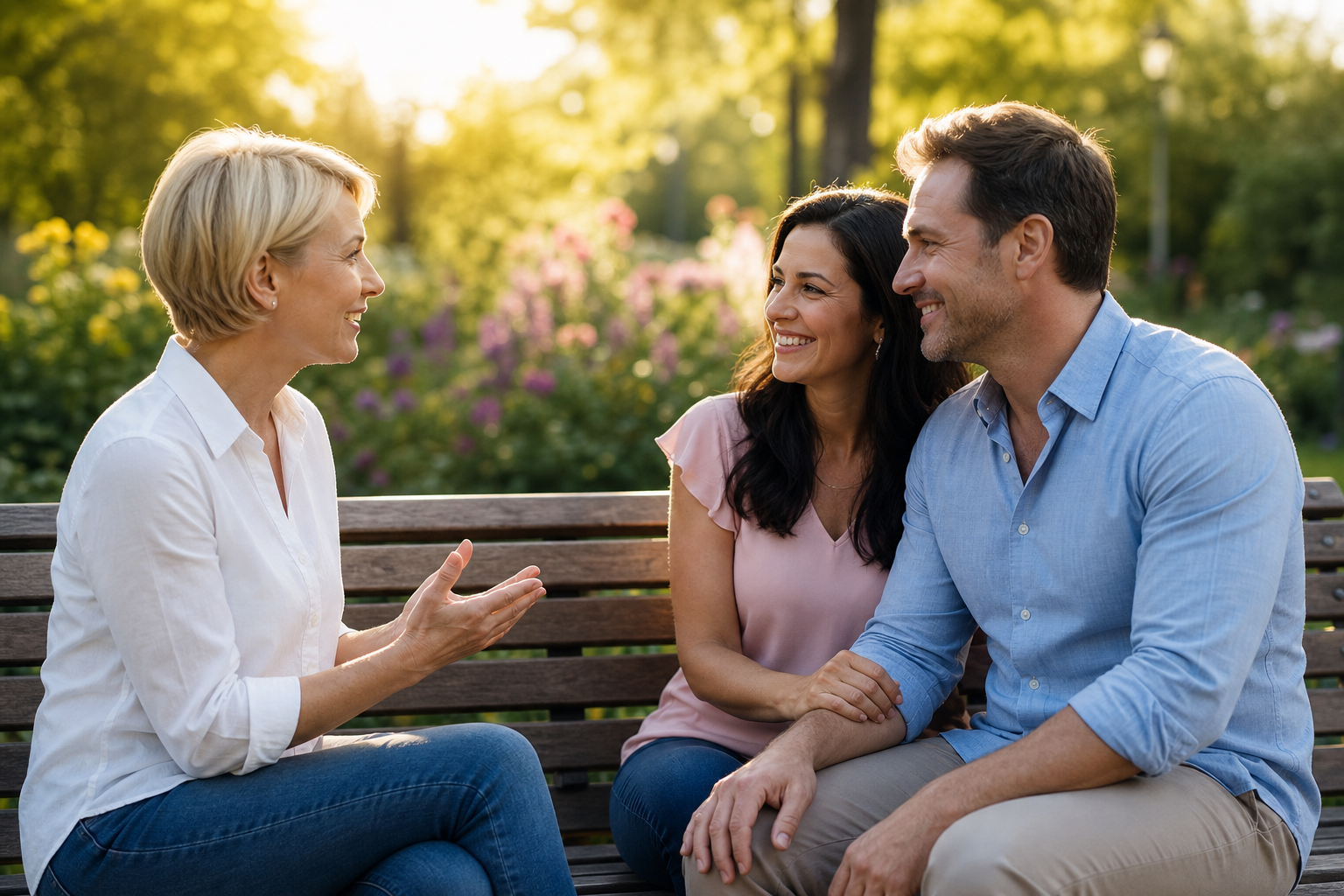 Blonde Lady Talking to Engaged Couple